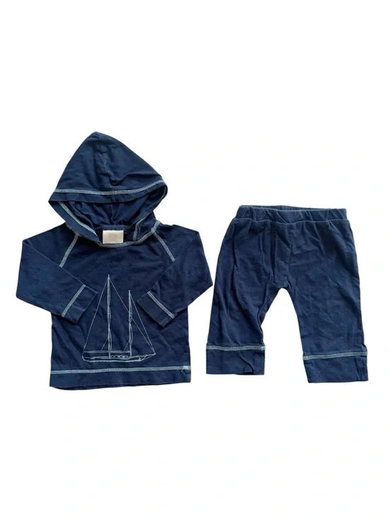 Kate Quinn Sailboat Blue Cotton Tee Hoodie and Pants Set Size 12-18M