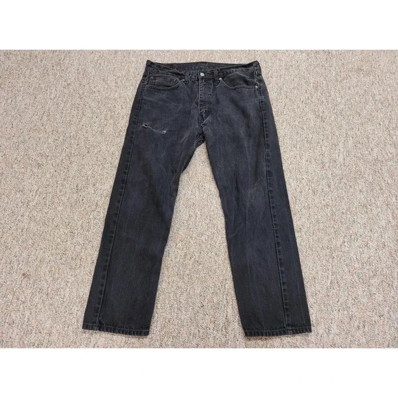 Levi's 505 Jeans Mens 36x30 Black Regular Fit Straight Leg Distressed Denim
