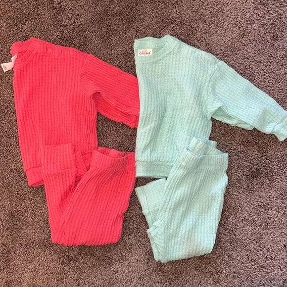 Cat & Jack pink and mint green thermal matching sets 12m