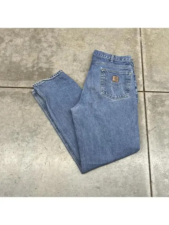 vintage carhartt faded blue relaxed baggy fit jeans size 36 x 34