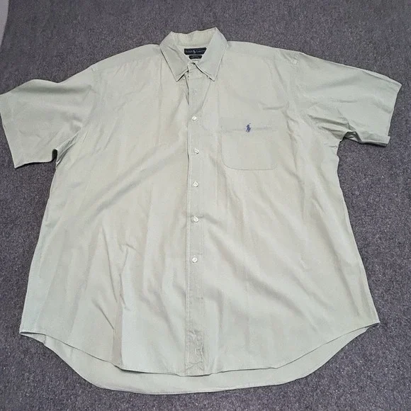 Polo Ralph Lauren Shirt Adult 2XL Light Green Blake‎  Linen Short Sleeve