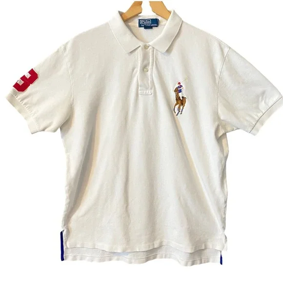 Polo Ralph Lauren Mens XL White Big Pony Short Sleeve Cotton Polo Shirt Preppy