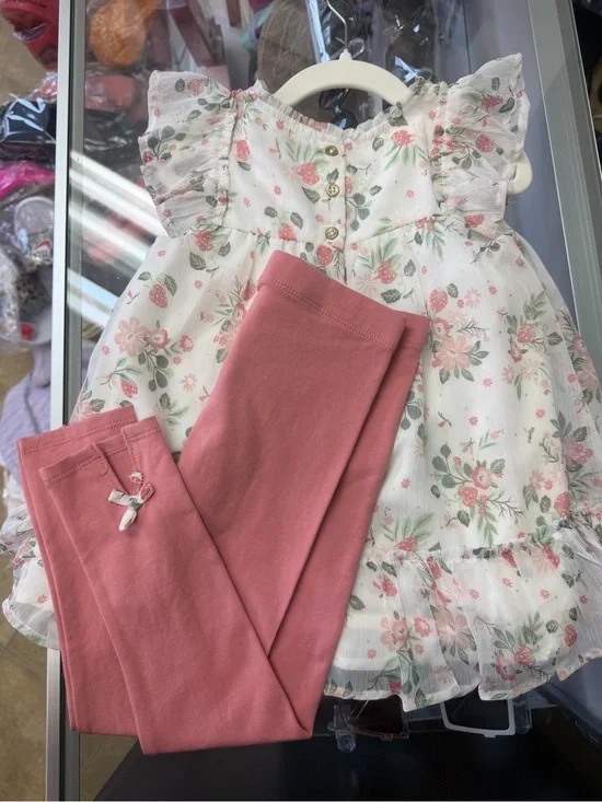 Old Navy Cream Floral Dress with Pink Leggings