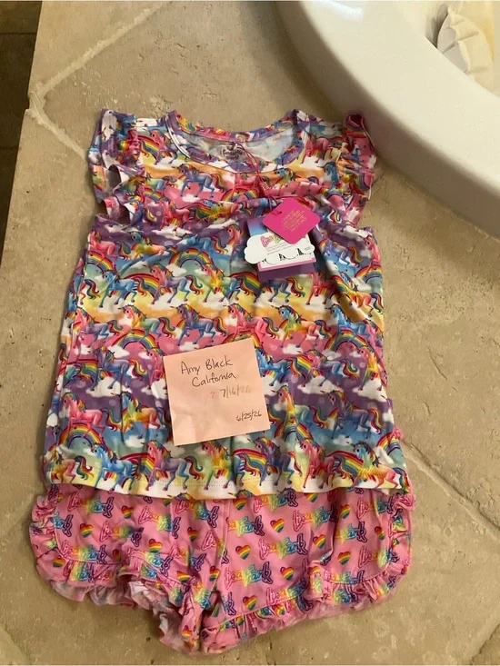 Posh Peanut Lisa Frank Markie Unicorn Bamboo Short Set