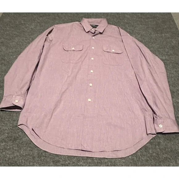 VTG Polo Ralph Lauren Men's L Purple Button Java Workshirt Cotton Fits Bigger