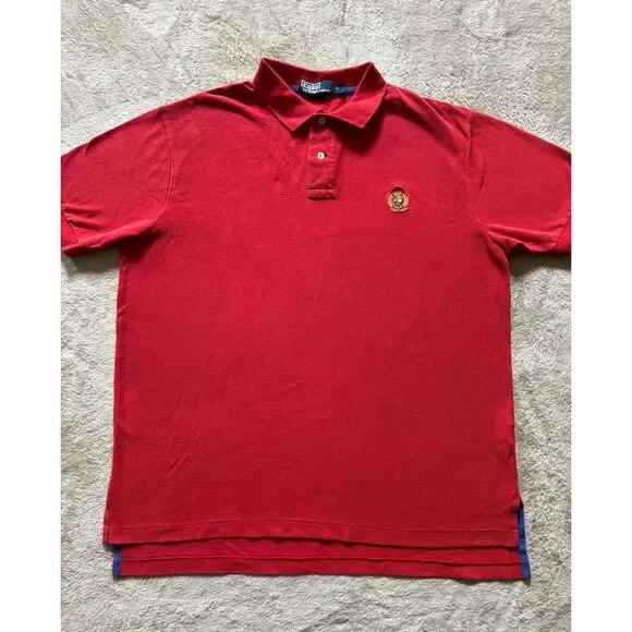 Polo Ralph Lauren Mens Short‎ Sleeve Shirt Red Gold Embroidered Size Large