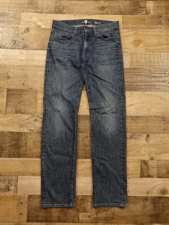 7‎ For All Mankind Slimmy Jeans Men’s 31 Dark Wash Straight Stretch Denim