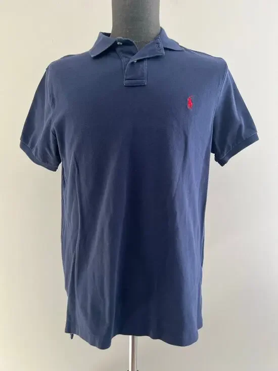 Polo Ralph Lauren 100% Pique Cotton Collared Shirt Navy Red Size Large SG