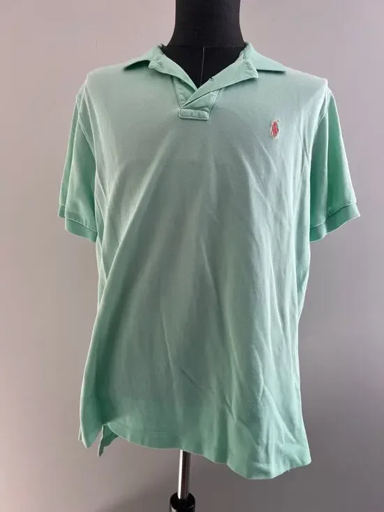 Polo Ralph Lauren 100% Pique Cotton Collared Shirt Mint Green Pink Size Large SG