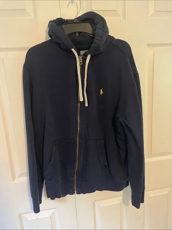 Polo by Ralph Lauren Navy Full-Zip Hooded Sweatshirt with Yellow Pony