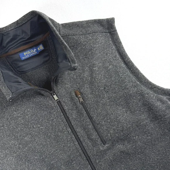 Polo Ralph Lauren Mens Gray Sweater Fleece Full Zip Vest Big & Tall 3XB 3TG