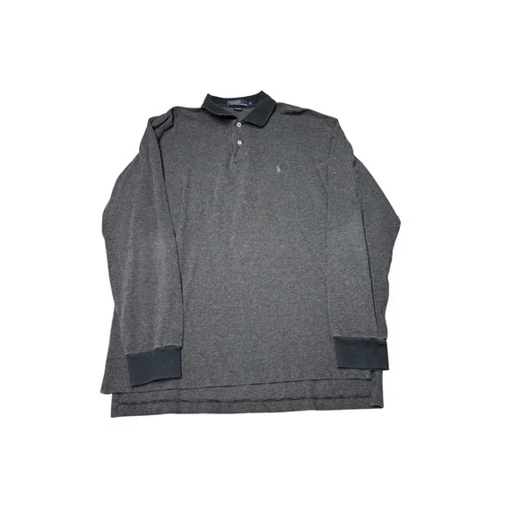 Polo Ralph Lauren Mens Large Long Sleeve Polo Shirt Gray Cotton Pique