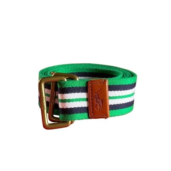 Polo Ralph Lauren Belt Striped D-Ring Green Preppy Canvas Old Money Nautical 90s