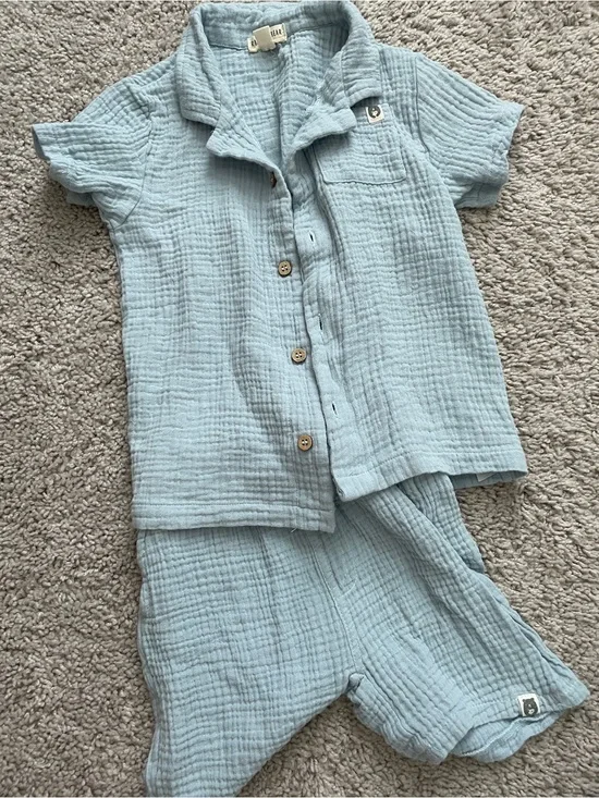 Light Blue Kids Cotton Gauze Pajama Set