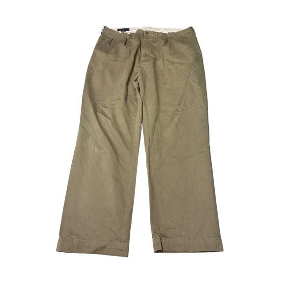 VTG Polo Ralph Lauren Andrew Pant Men 40x30 Olive Green Pleated Cotton Chino