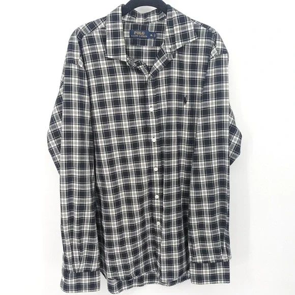 Polo Ralph Lauren‎ Shirt Men XL Blue Plaid Long Sleeve Button Down Preppy Casual