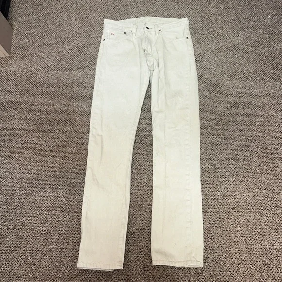 Polo Ralph Lauren Mens Cream Straight Leg Denim Jeans 30x32 Off White RL Logo