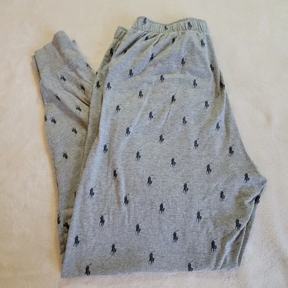 Polo Ralph Lauren Pajama Joggers Mens L Gray All Over Pony Logo Sleepwear Pants