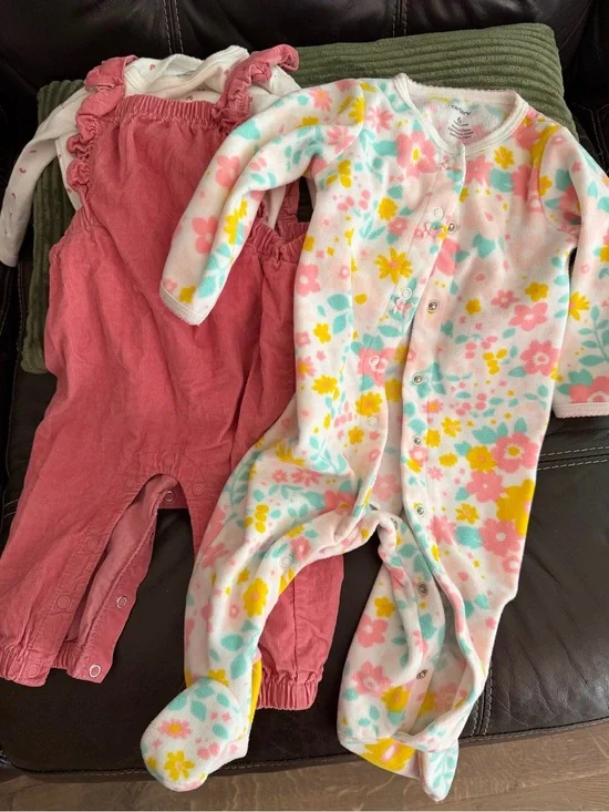 Carters Pink Corduroy Overalls Set & Floral Pink Footed One-Piece Set for Kids