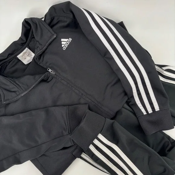 Adidas Kids Tracksuit Set Size 7X Black White 3-Stripe Full‎ Zip Jacket Pants