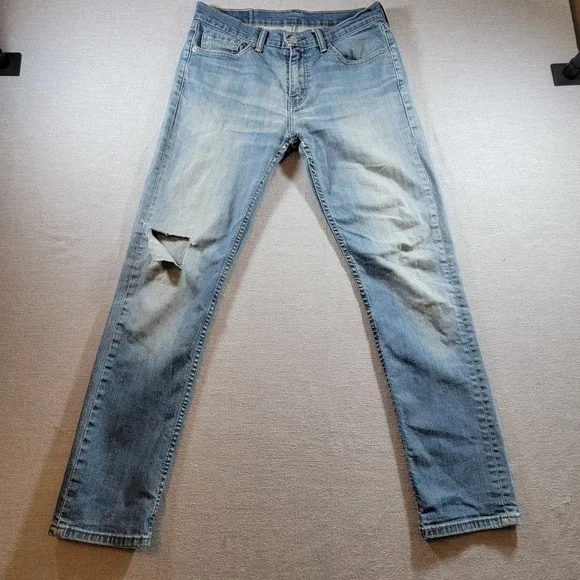Levi 511 Slim Jeans Mens 32x32 Blue Good Distressed Light Wash Stretch Denim