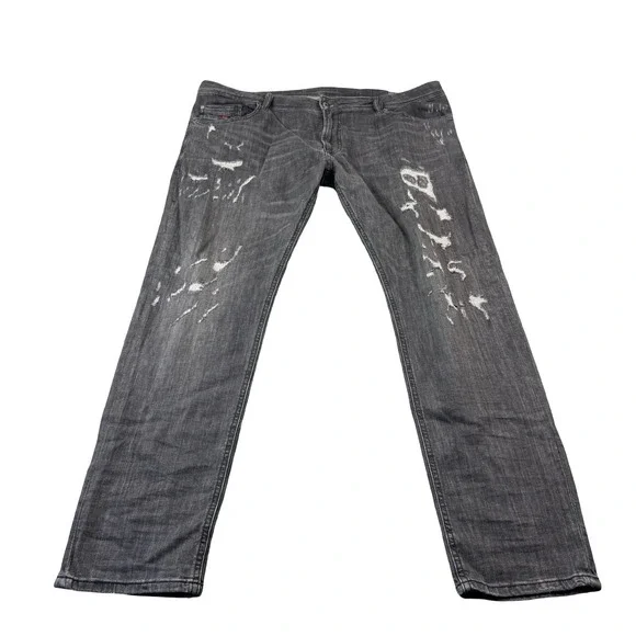 Diesel Thavar -XP Black Distressed Slim Skinny Mens Jeans Size 38X32 Mint