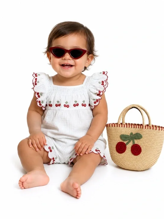 NEW - Rachel Zoe Baby 4-Piece Cherry Summer Outfit w Tote & Sunglasses Sz 18M