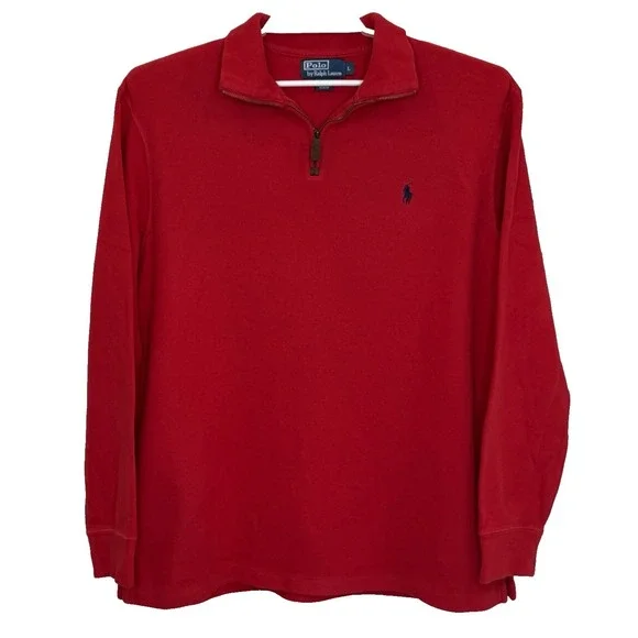 Polo Ralph‎ Lauren 1/4 Zip Sweater Mens Large Red Pony Logo Pullover Preppy