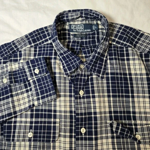 Polo‎ Ralph Lauren Shirt Benford Men Large  Check Button Down Shirt Flap Pocket