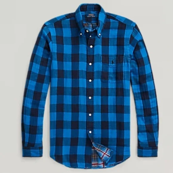 Polo Ralph‎ Lauren Double Faced Shirt XXL Checked Plaid Reversible Interior Blue