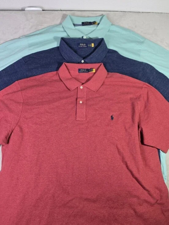 Lot Of 3 Polo Ralph Lauren Cotton Polo Shirt Short Sleeve Red Blue Mens 4XLT