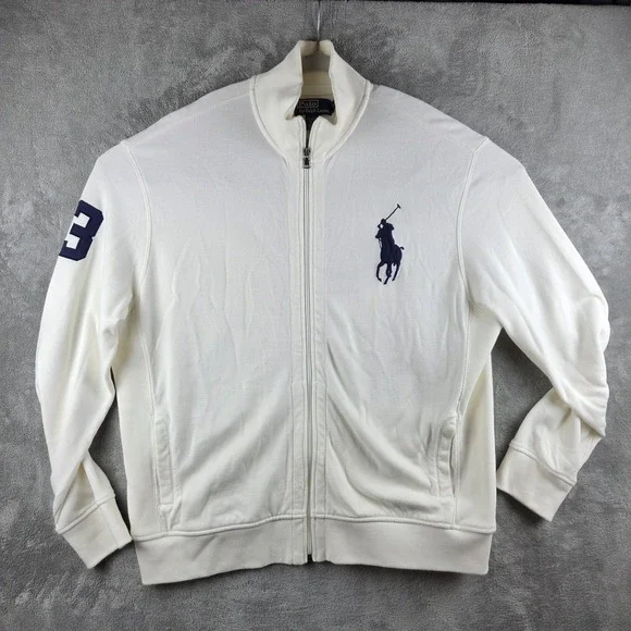 Vintage Polo Ralph Lauren Big Pony Track Full Zip Beige Jacket Mens 2XL