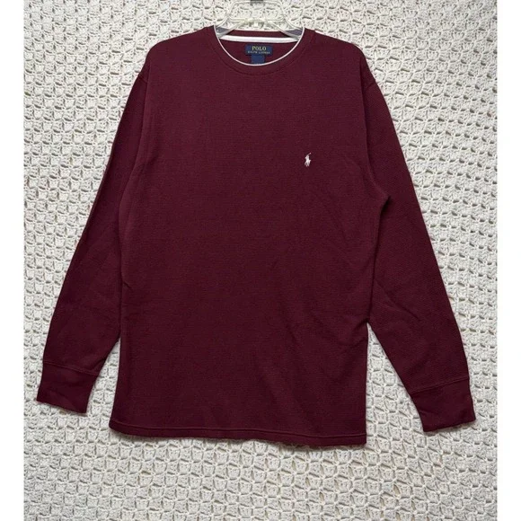 Polo Ralph Lauren Shirt Men Sz L Burgundy Heather Thermal Waffle Knit 100%Cotton