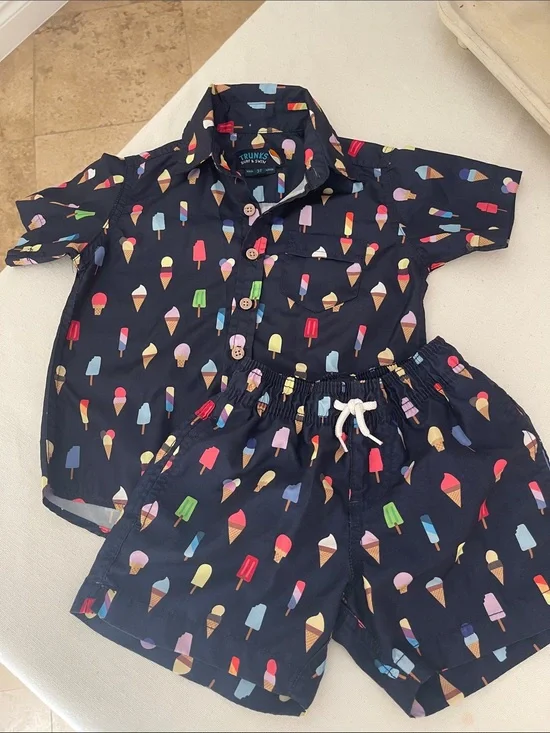 Navy Ice Cream Print Shirt & Shorts Set