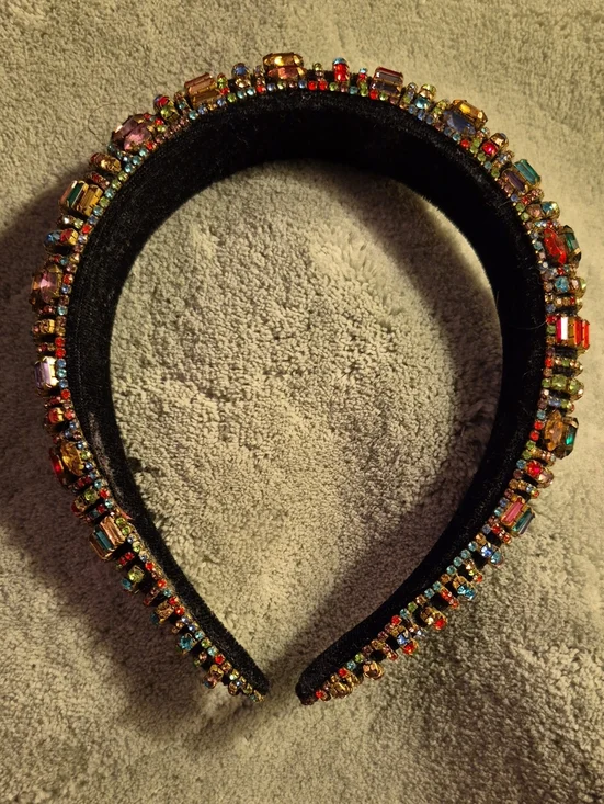 Embellished Multicolor Crystal Headband - Black
