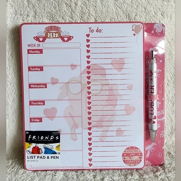 NWT Warner Bros. Friends TV Series List Pad and Pen Set