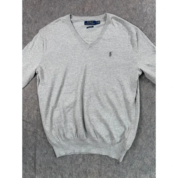 Polo Ralph Lauren Mens Pima Cotton V-Neck Sweater Gray Small Pony Logo Heather