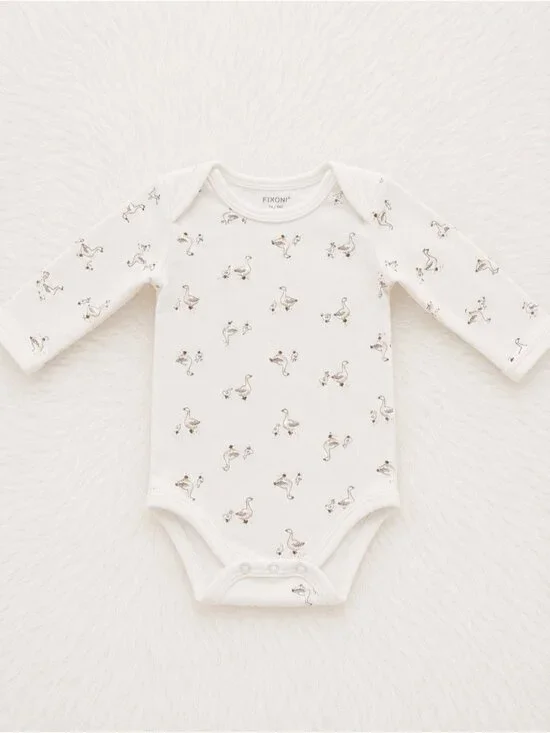 FIONI Clothing Cream Baby One-Piece with Goose Print