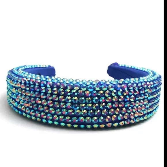Iridescent turquoise studded bejeweled handmade padded headband new