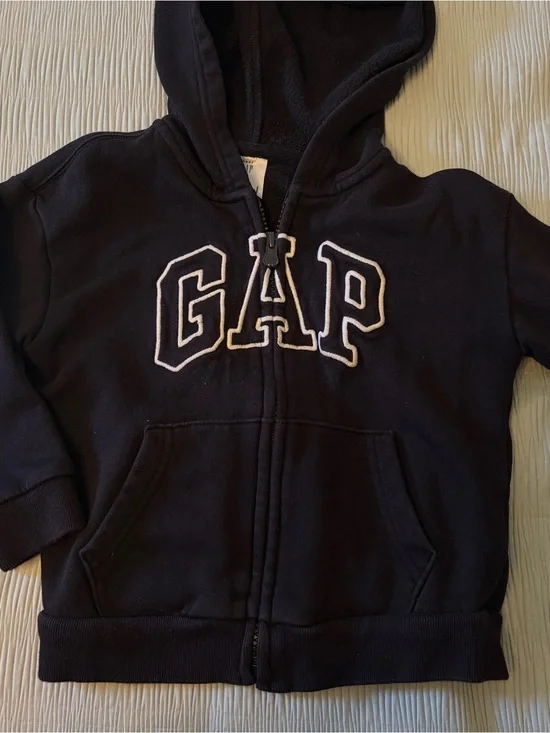 GAP Kids Black Hooded Zip Sweatshirt with White Logo Trim
