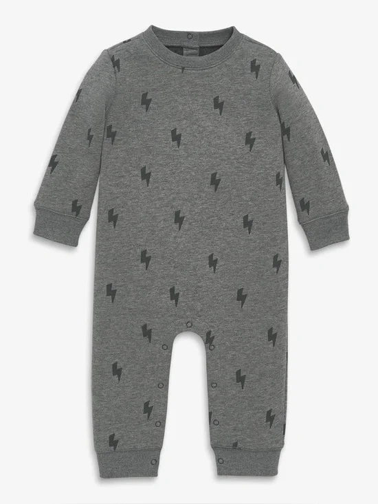 Primary Baby Cozy Fleece Sweatshirt Romper Gray Mini Bolts One Piece 18-24 Month