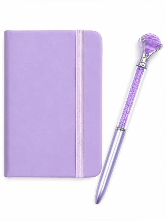 Purple A7 Pocket Notebook & Crystal Diamond Pen Gift Set Journal Planner NEW