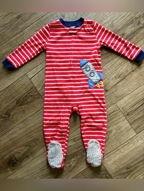 Carter's Red & White Striped Rocket Footed One-Piece