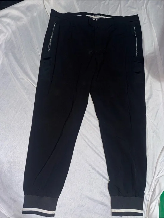 Karl Lagerfeld Black Joggers with Zip Pockets and Striped Cuffs