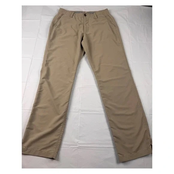 Under Armour Mens Loose Fit Golf Pants Tan Khaki 34x32  Stretch‎ Athletic Casual