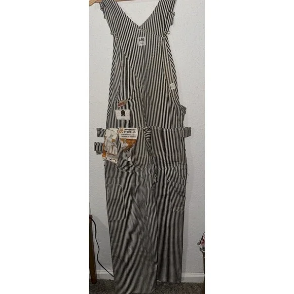 BNWT Lee Overall Bibs Sanforized Union Made Blue Pinstripe Carpenter USA 34/32