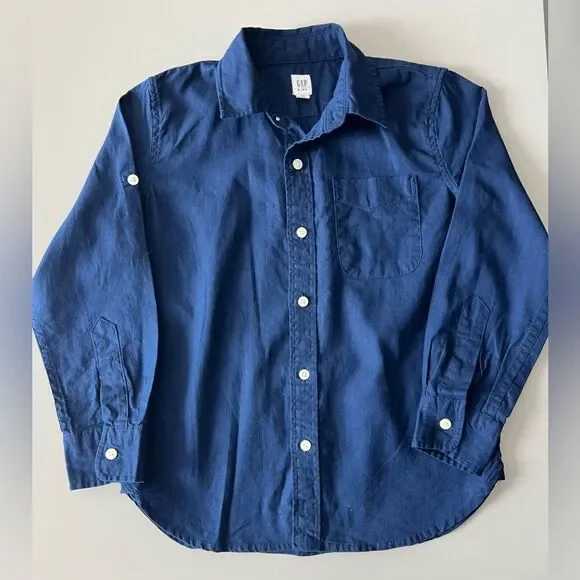 GAP Blue Button Down Shirt Long Sleeve Linen Cotton Blend