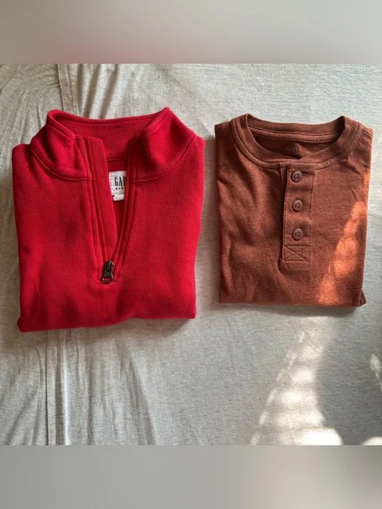 Gap Kids Red Quarter Zip & Rust Henley Shirt Set Size S