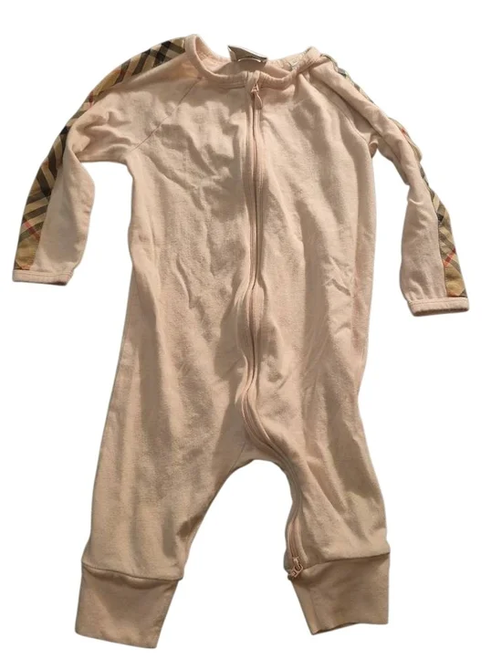 Burberry Pink Beige Infant Zip(slightly Love One-Piece with Signature Check Trim