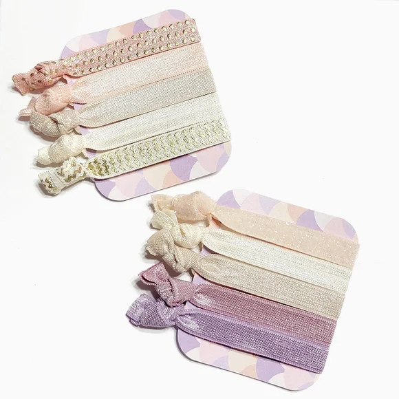 2 Sets Of 5-Pack Creaseless Handmade Lavender Cream Peach & Neutral Hair Ties